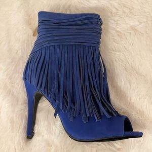 Navy Fringe Ankle Boots